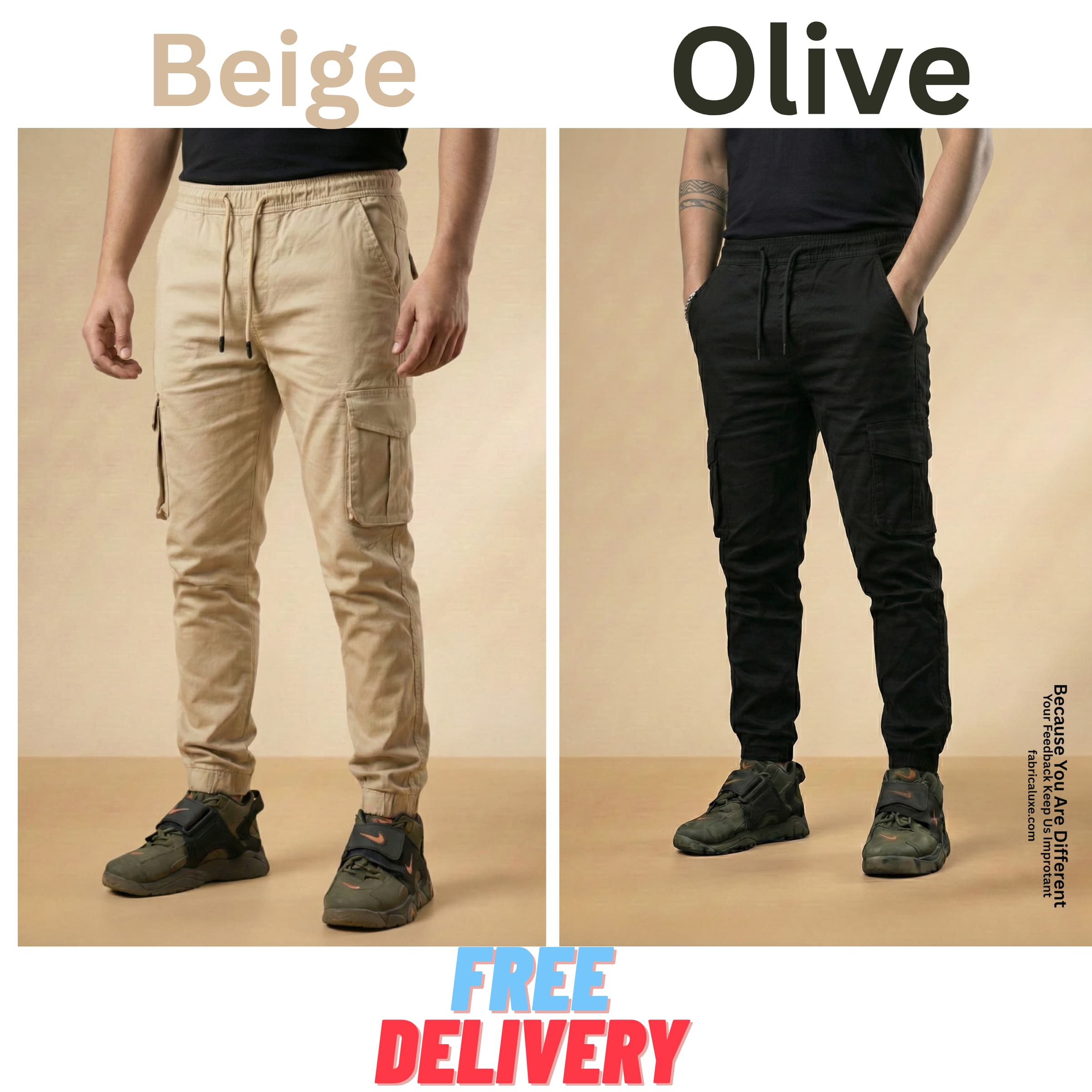 A2 pcs combo CREAM AND BLACK color 6 pocket cargo pant
